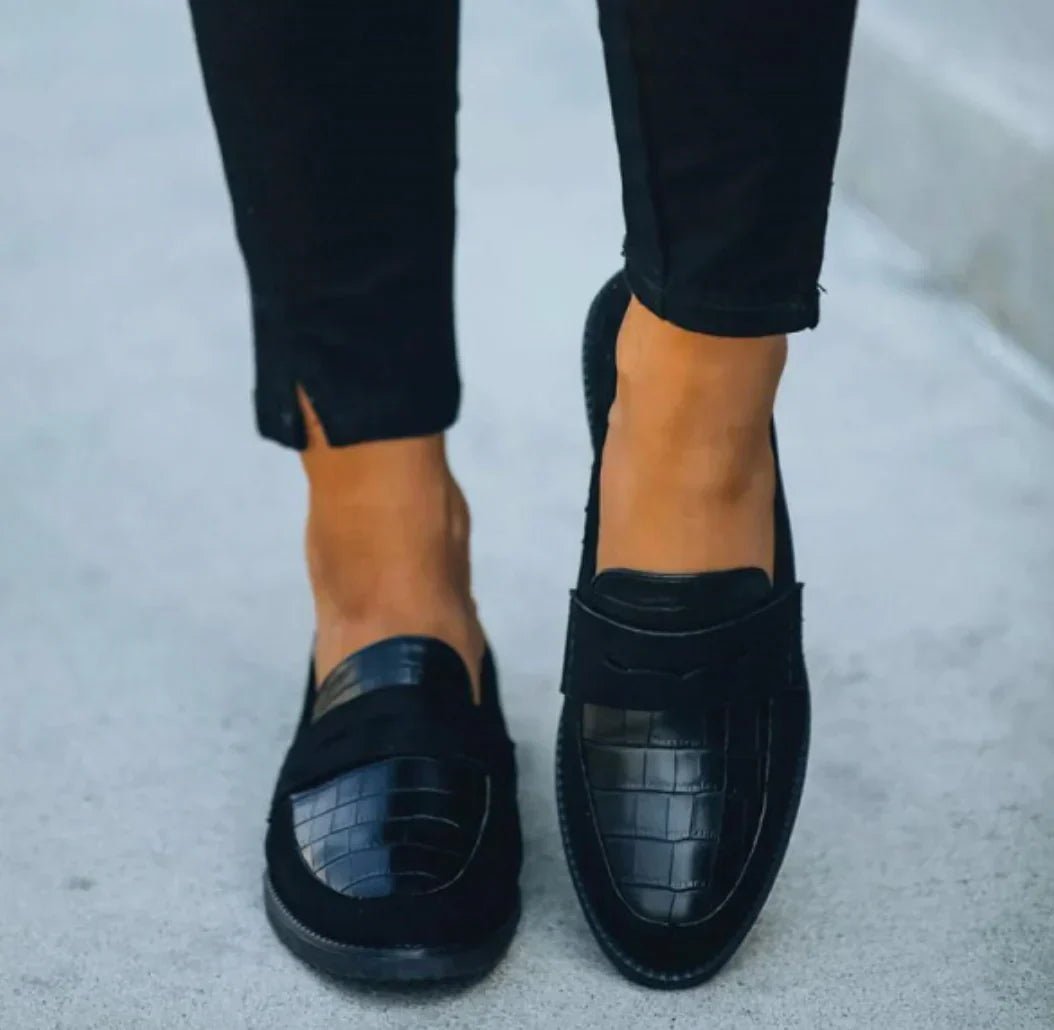 Women's Orthopedic Croc-Textured Slip-On Leather Loafers