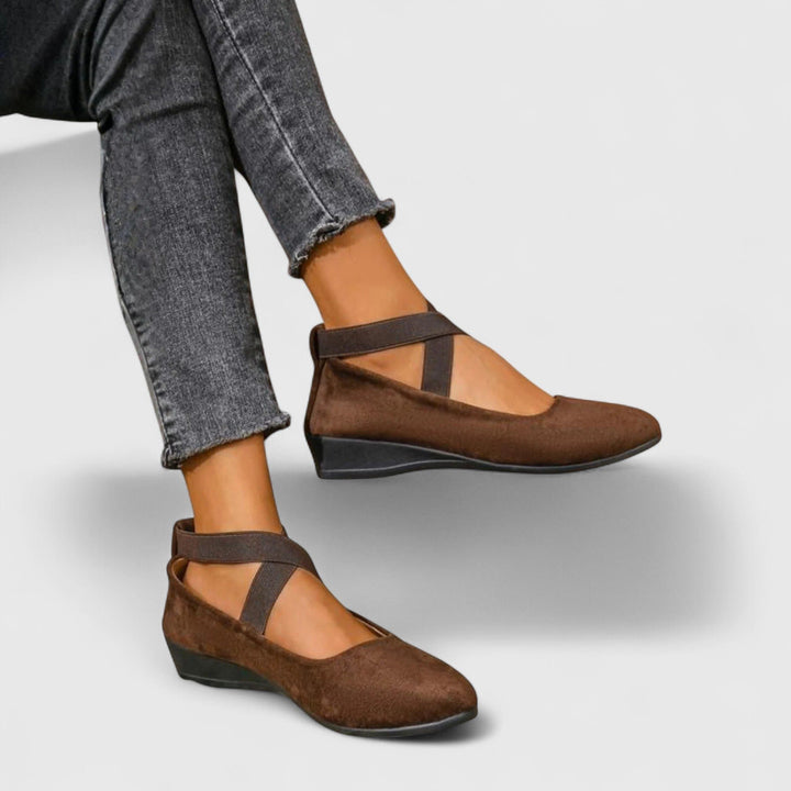 Women's Orthopedic Cross-Strap Slip-On Ballet Flats - Brown