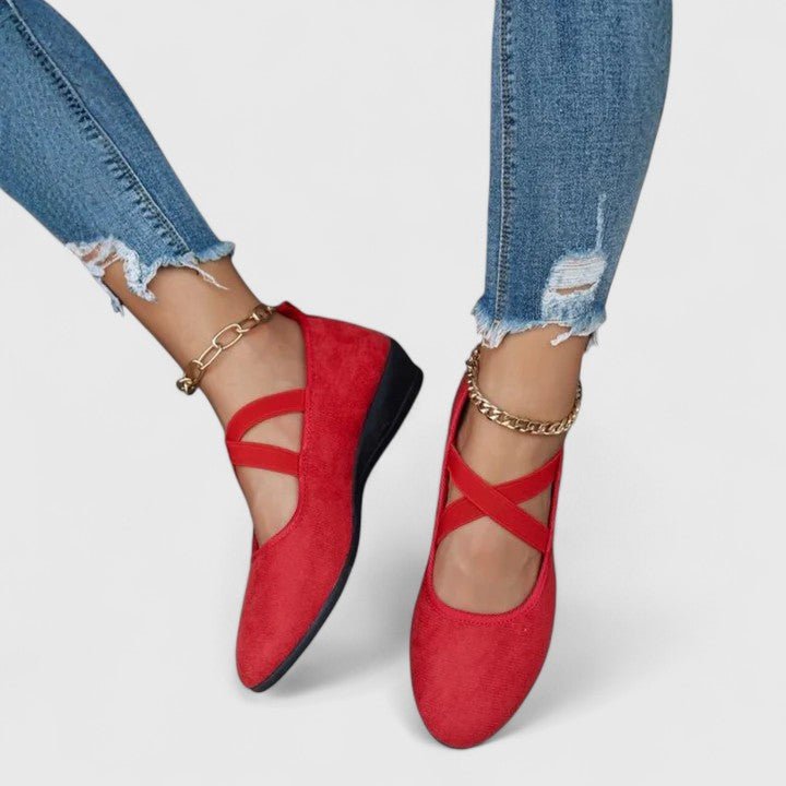Women's Orthopedic Cross-Strap Slip-On Ballet Flats - Red