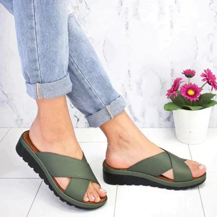 Women's Orthopedic Cross-Strap Slip-On Platform Sandals - Green