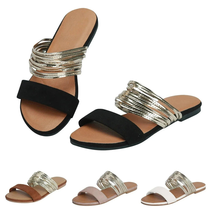 Women's Orthopedic Cushioned Gold-Strap Slip-On Flat Sandals
