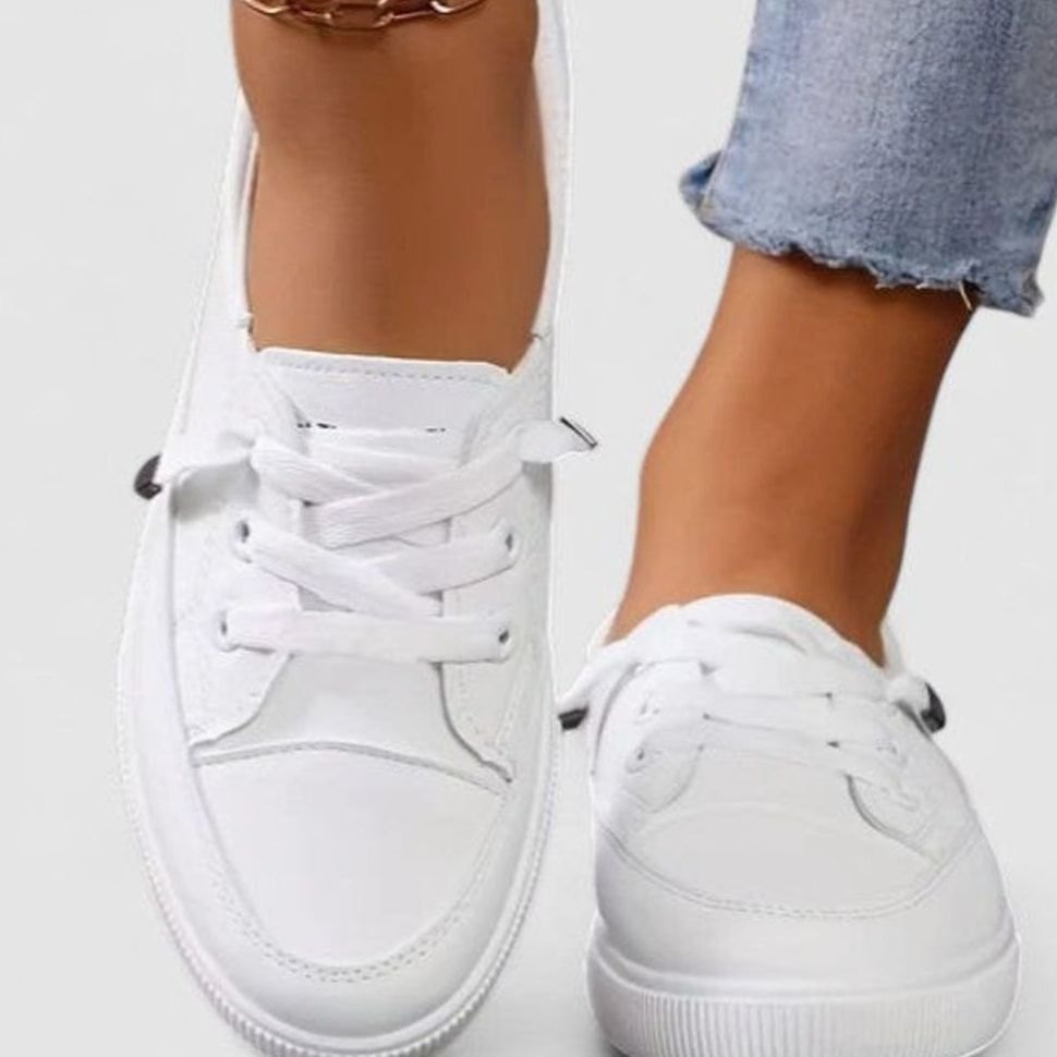 Women's Orthopedic Cushioned Lace-Up Low-Top Sneakers, White - White