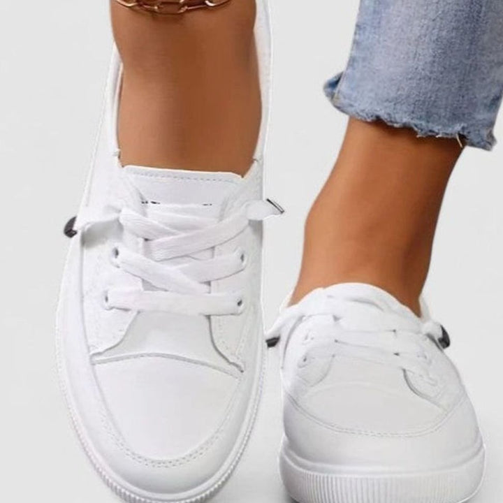 Women's Orthopedic Cushioned Lace-Up Low-Top Sneakers, White - White