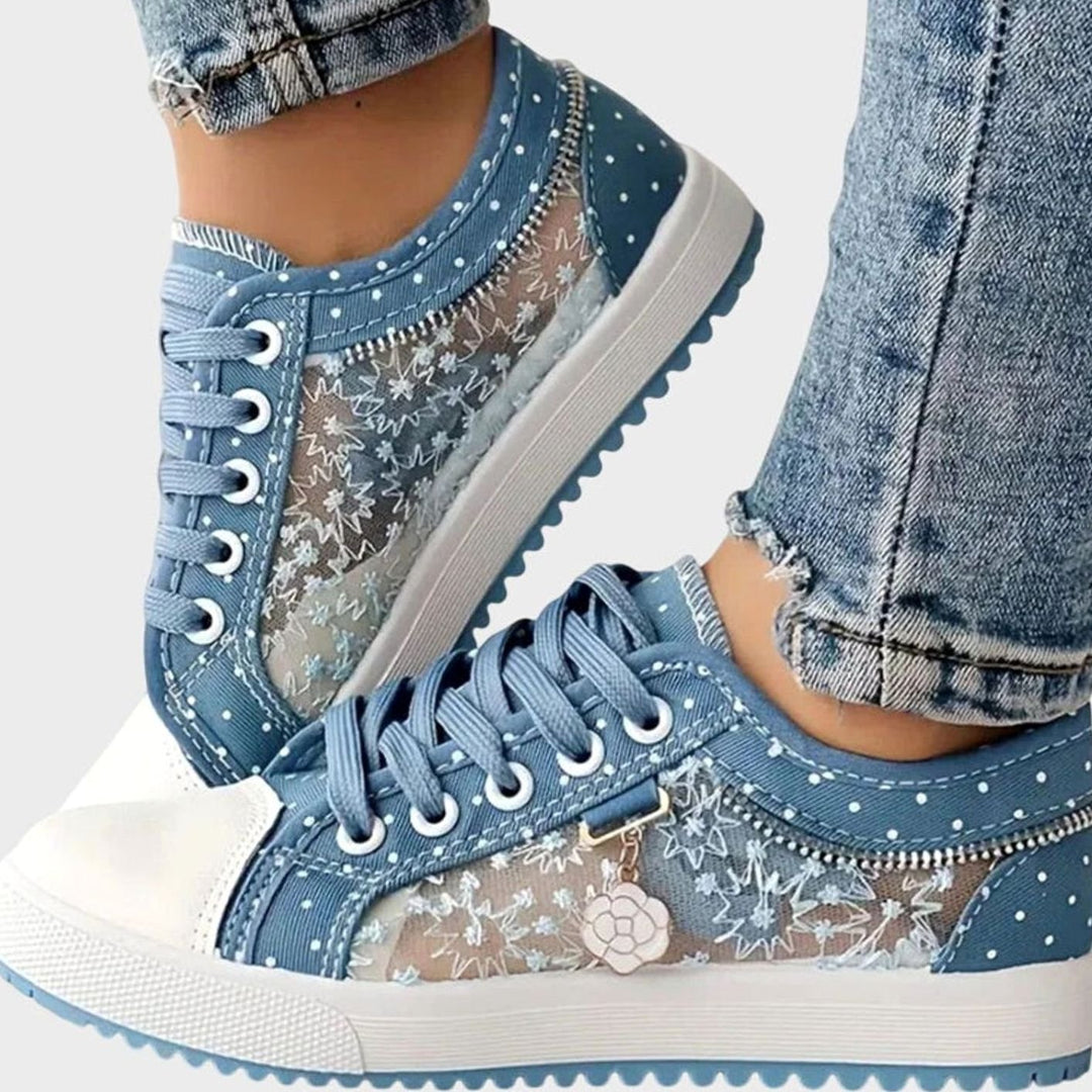 Women's Orthopedic Floral Mesh Lace-Up Low-Top Sneakers - Light Blue