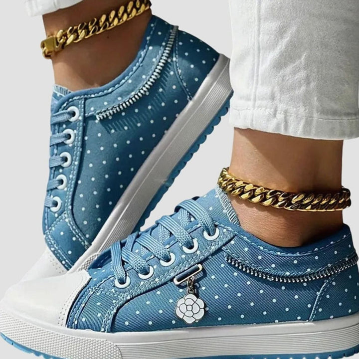 Women's Orthopedic Floral Mesh Lace-Up Low-Top Sneakers - Sky Blue
