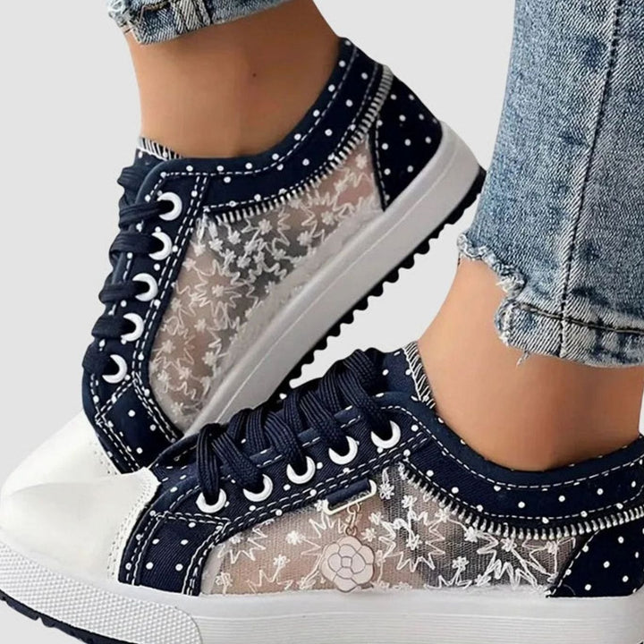 Women's Orthopedic Floral Mesh Lace-Up Low-Top Sneakers - Navy