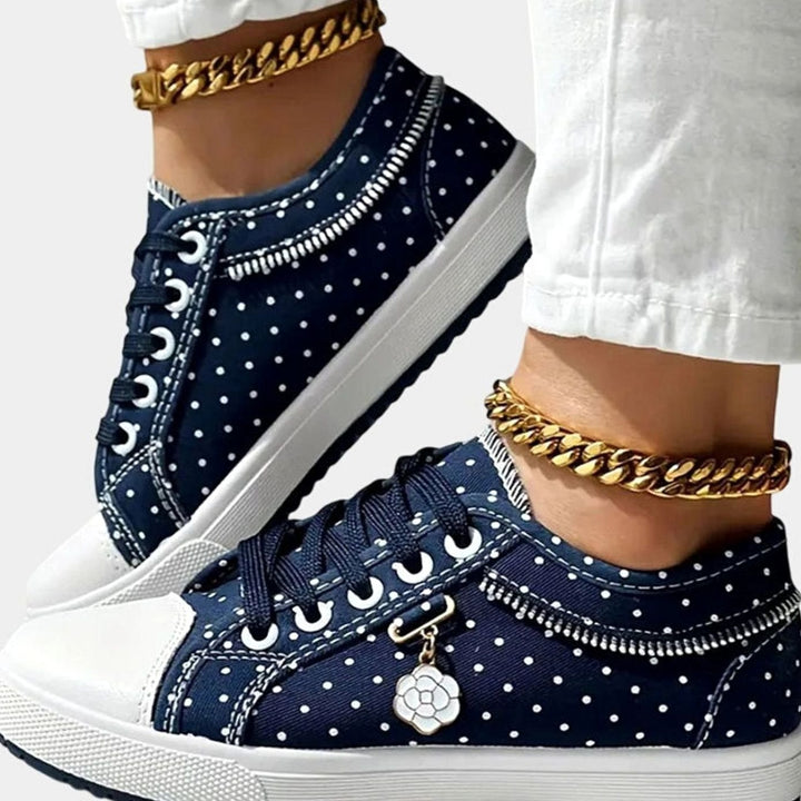 Women's Orthopedic Floral Mesh Lace-Up Low-Top Sneakers - Dark Blue