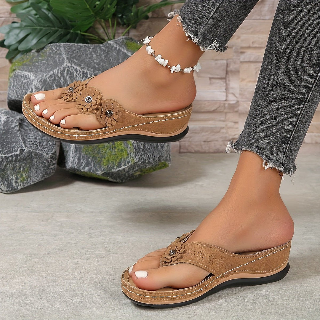 Women's Orthopedic Floral Wedge Flip-Flop Sandals Arch Support