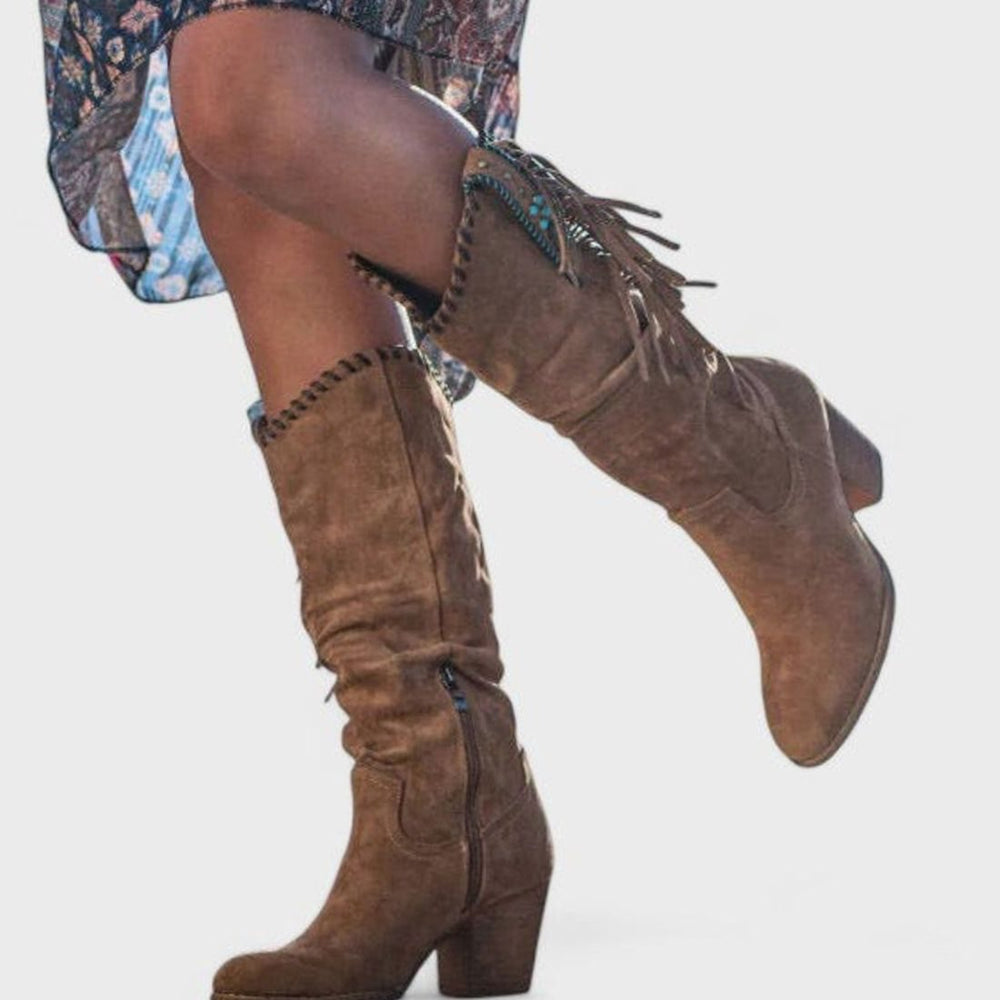 Women's Orthopedic Fringe Cowboy Knee-High Block-Heel Boots