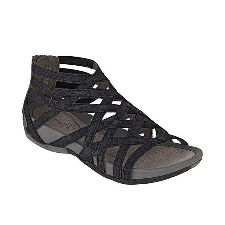 Women's Orthopedic Gladiator Flat Sandals Cutout Ankle Strap - Black