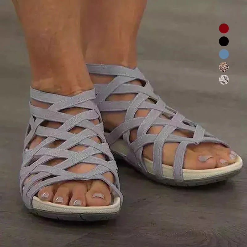 Women's Orthopedic Gladiator Flat Sandals Cutout Ankle Strap