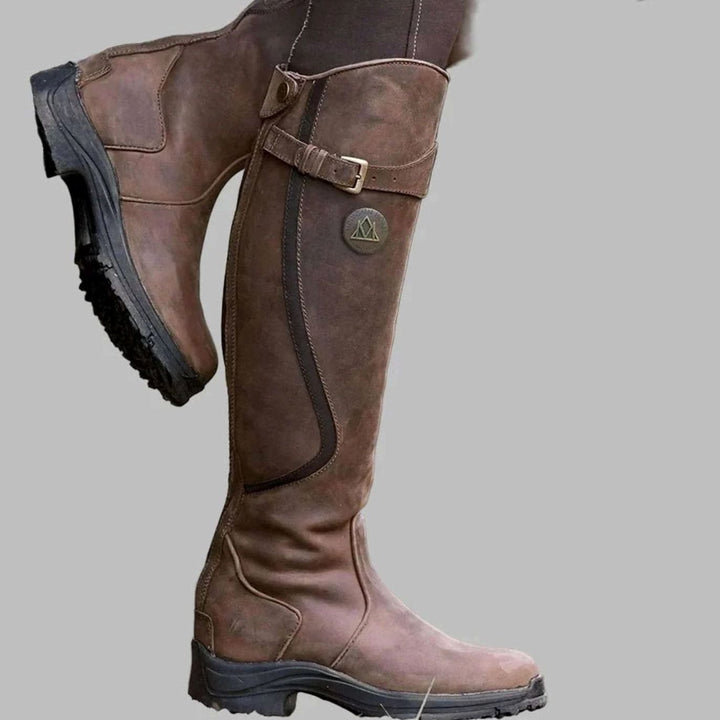 Women's Orthopedic Knee-High Riding Leather Boots - Dark Brown