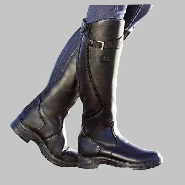Women's Orthopedic Knee-High Riding Leather Boots - Black