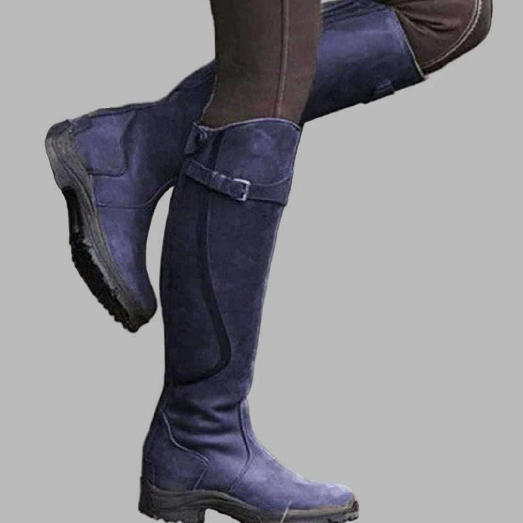 Women's Orthopedic Knee-High Riding Leather Boots - Blue