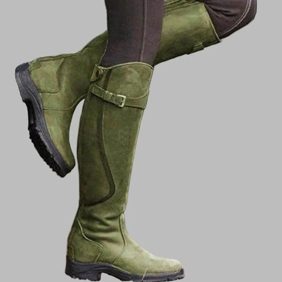 Women's Orthopedic Knee-High Riding Leather Boots - Green