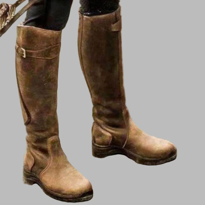 Women's Orthopedic Knee-High Riding Leather Boots - Brown
