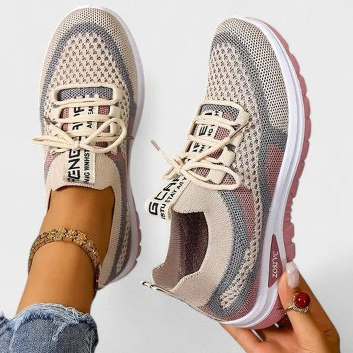 Women's Orthopedic Lace-Up Breathable Mesh Sneakers - Khaki