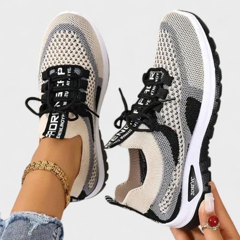 Women's Orthopedic Lace-Up Breathable Mesh Sneakers - Black
