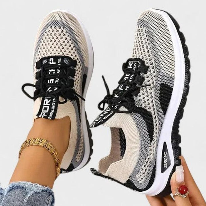 Women's Orthopedic Lace-Up Breathable Mesh Sneakers - Black