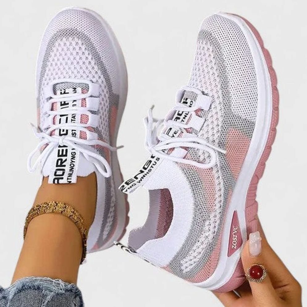 Women's Orthopedic Lace-Up Breathable Mesh Sneakers - Pink
