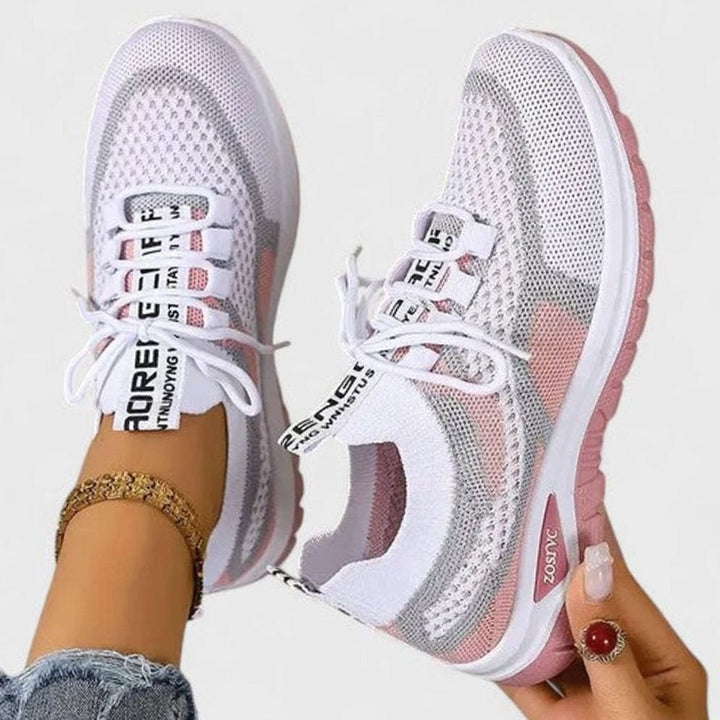 Women's Orthopedic Lace-Up Breathable Mesh Sneakers - Pink