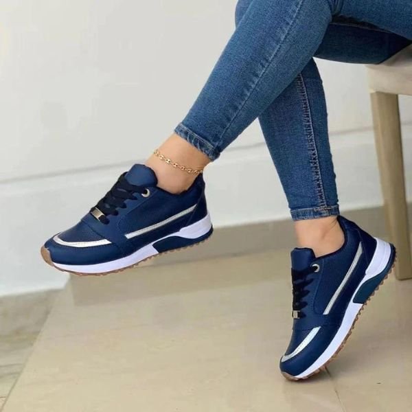Women's Orthopedic Lace-Up Cushioned Platform Sneakers - Blauw