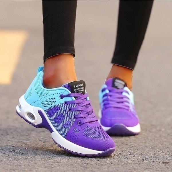 Women's Orthopedic Lace-Up Lightweight Mesh Sneakers - Turquoise/Paars