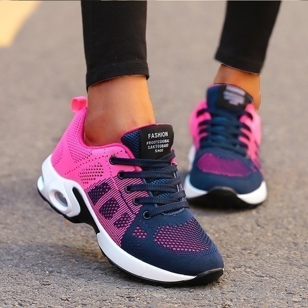 Women's Orthopedic Lace-Up Lightweight Mesh Sneakers - Roze/Blauw