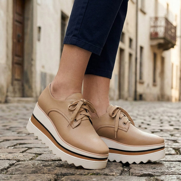 Women's Orthopedic Lace-Up Platform Oxford Boots - Beige