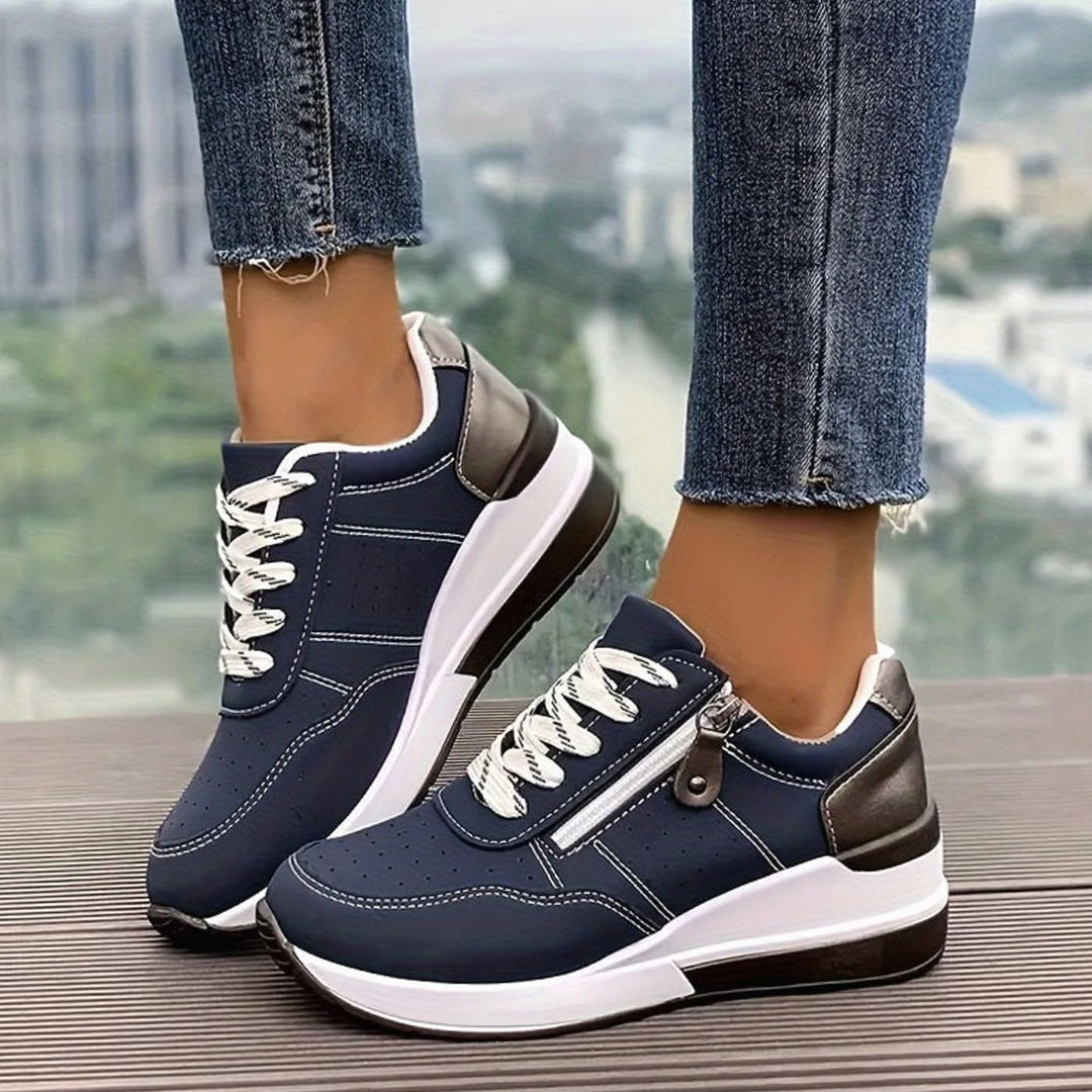 Women's Orthopedic Lace-Up Wedge Platform Walking Sneakers - Blue