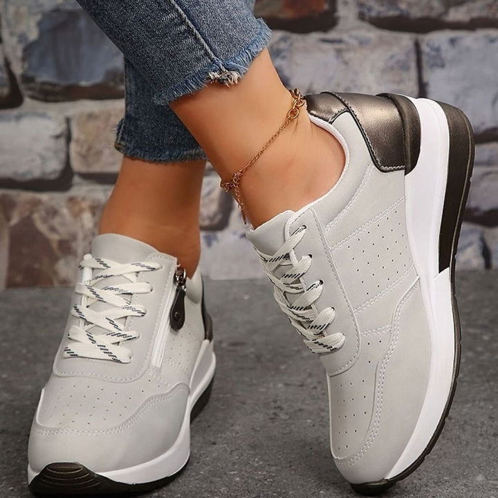 Women's Orthopedic Lace-Up Wedge Platform Walking Sneakers - Grey