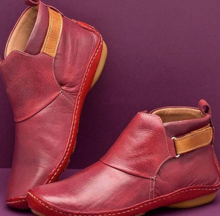Women's Orthopedic Leather Slip-On Ankle Boots - Red
