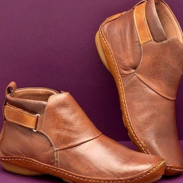 Women's Orthopedic Leather Slip-On Ankle Boots - Brown