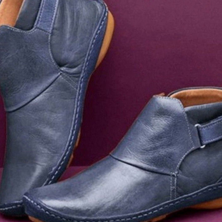 Women's Orthopedic Leather Slip-On Ankle Boots - Blue