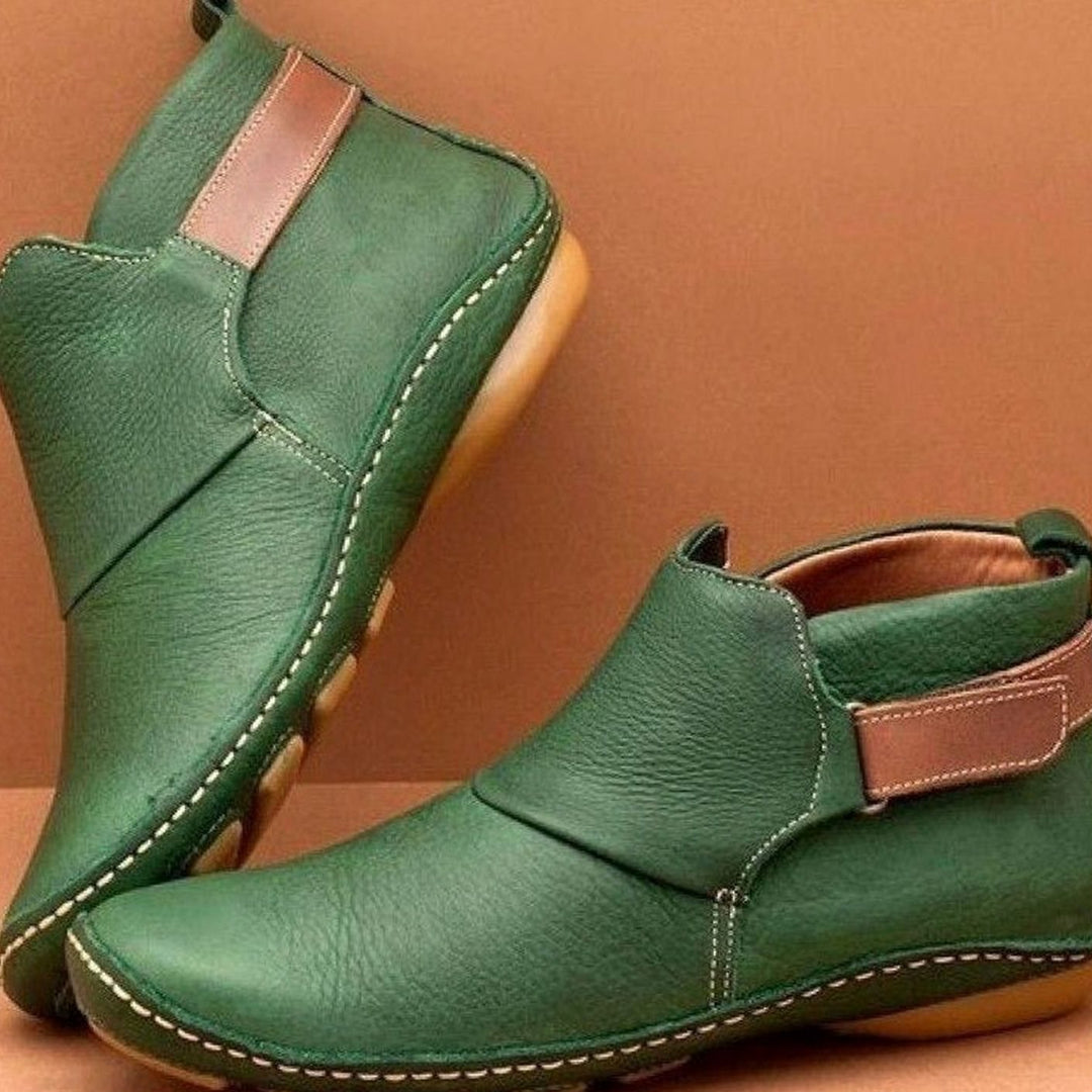 Women's Orthopedic Leather Slip-On Ankle Boots - Green