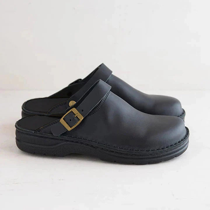 Women's Orthopedic Leather Slip-On Clog Boots - Black