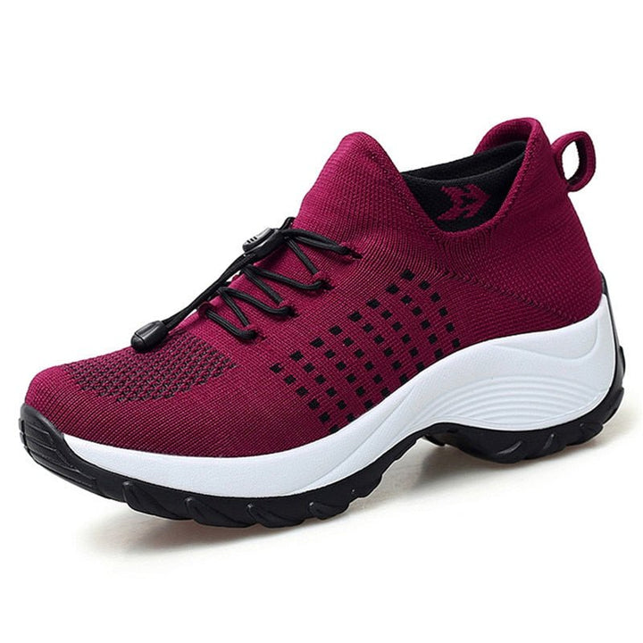 Women's Orthopedic Memory-Foam Lace-Up Platform Sneakers - Red