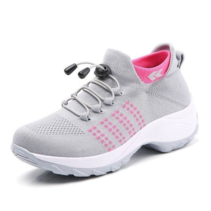 Women's Orthopedic Memory-Foam Lace-Up Platform Sneakers - Gray Pink