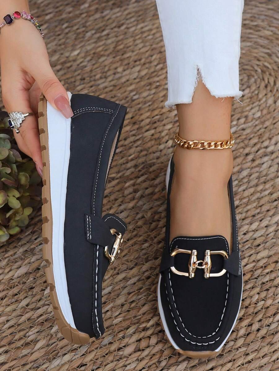 Women's Orthopedic Non-Slip Gold-Buckle Slip-On Loafers