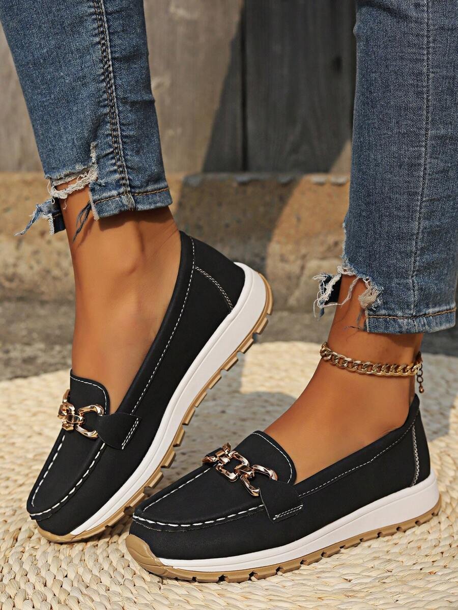 Women's Orthopedic Non-Slip Gold-Buckle Slip-On Loafers