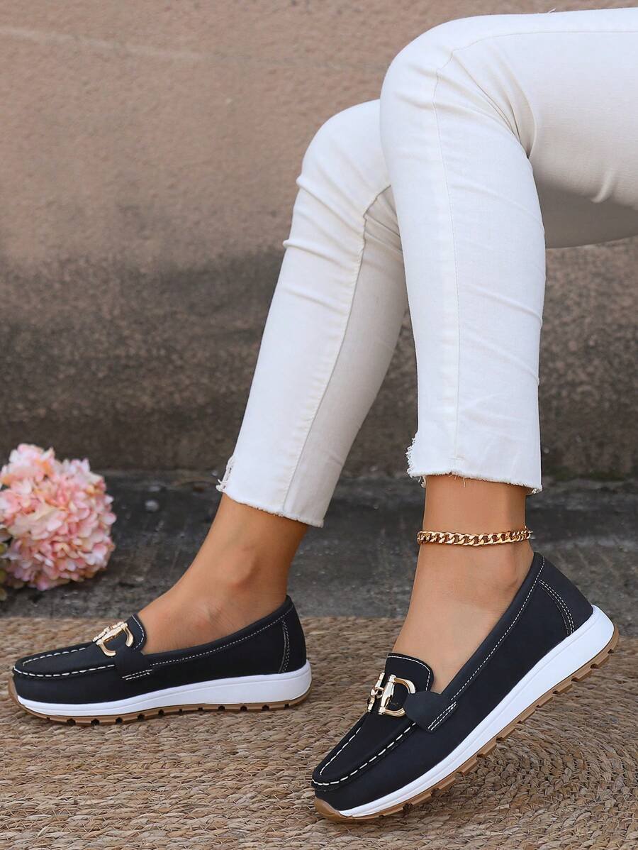 Women's Orthopedic Non-Slip Gold-Buckle Slip-On Loafers