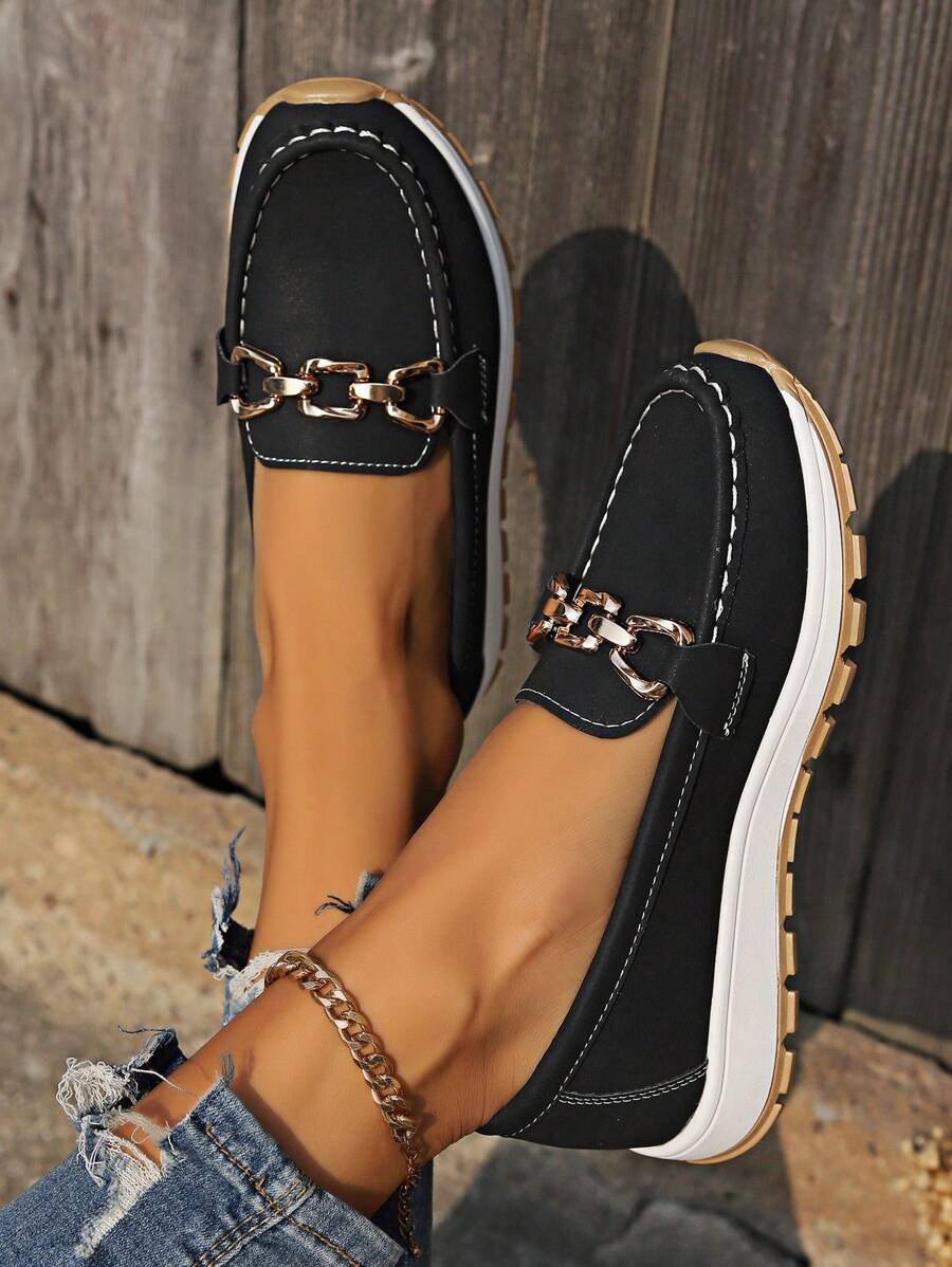 Women's Orthopedic Non-Slip Gold-Buckle Slip-On Loafers