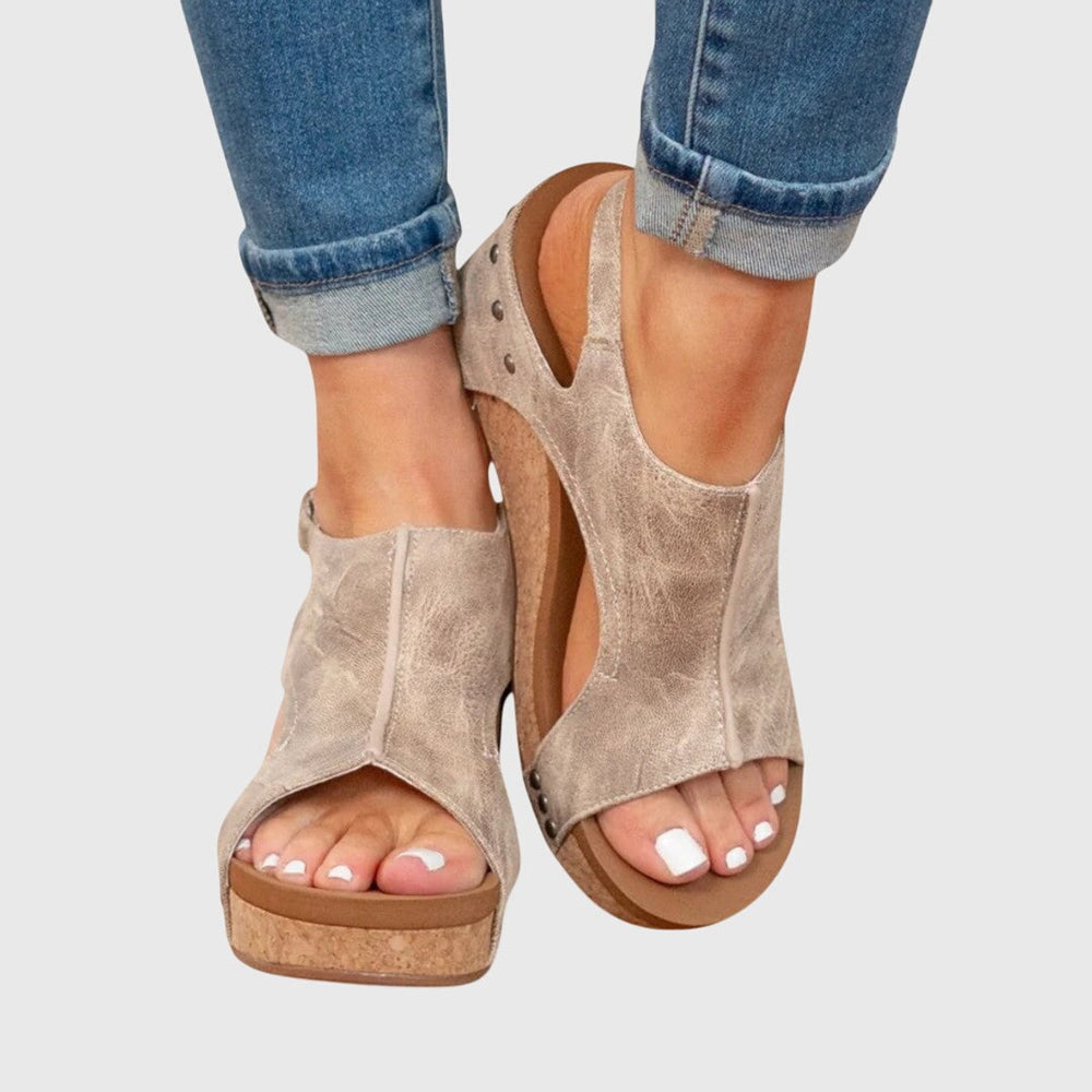 Women's Orthopedic Open-Toe Wedge Slingback Sandals - Beige