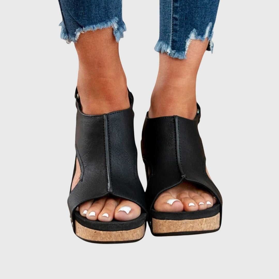 Women's Orthopedic Open-Toe Wedge Slingback Sandals - Black