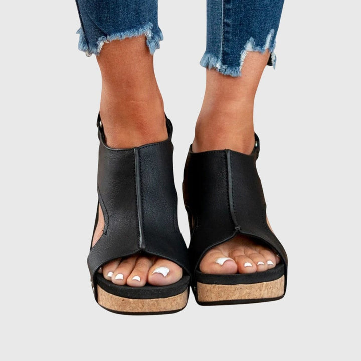 Women's Orthopedic Open-Toe Wedge Slingback Sandals - Black