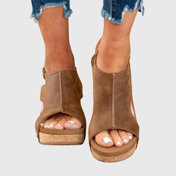 Women's Orthopedic Open-Toe Wedge Slingback Sandals - Brown