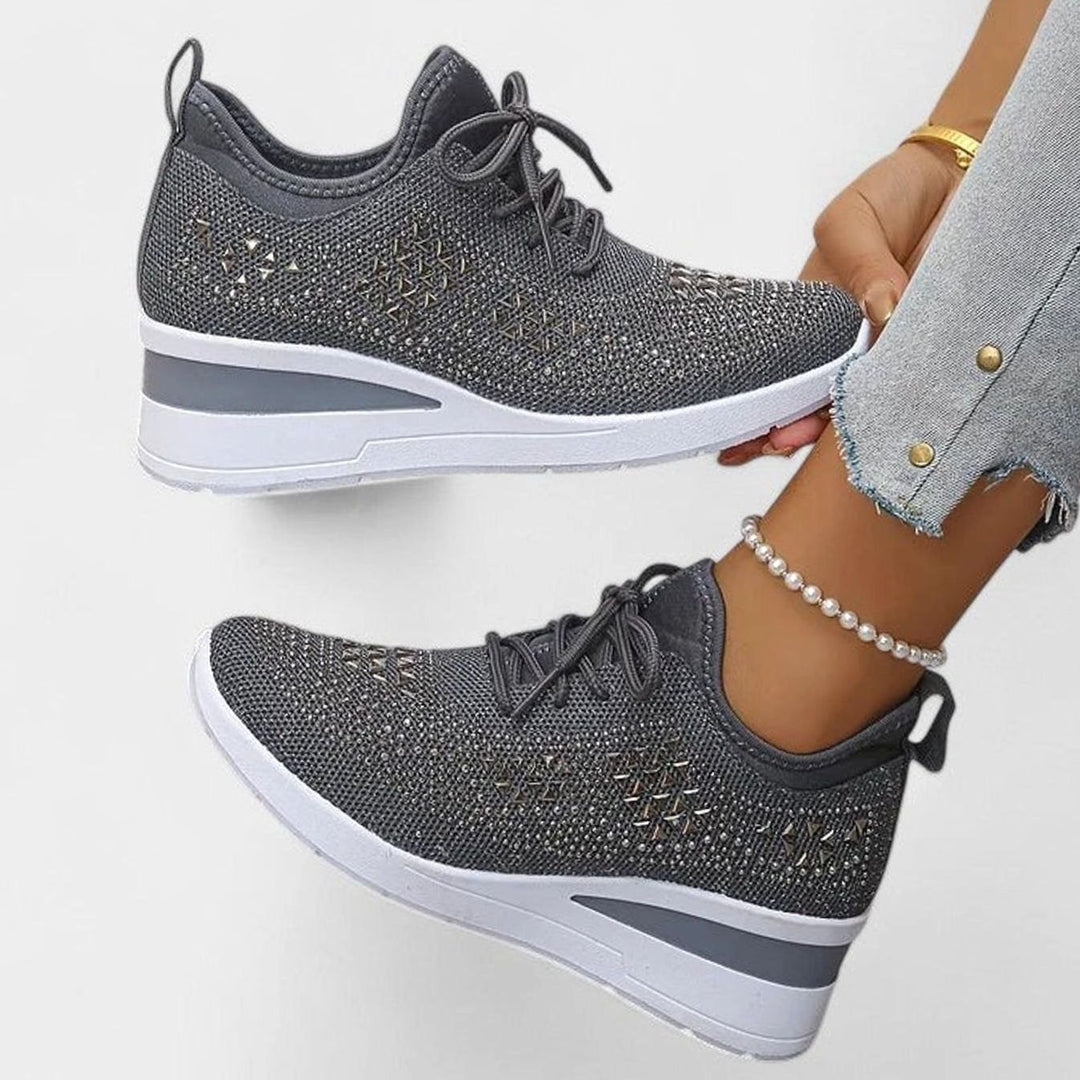 Women's Orthopedic Rhinestone Knit Wedge Sneakers - Gray
