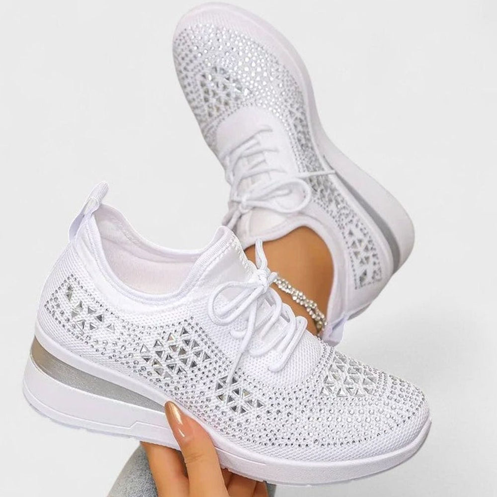 Women's Orthopedic Rhinestone Knit Wedge Sneakers - White