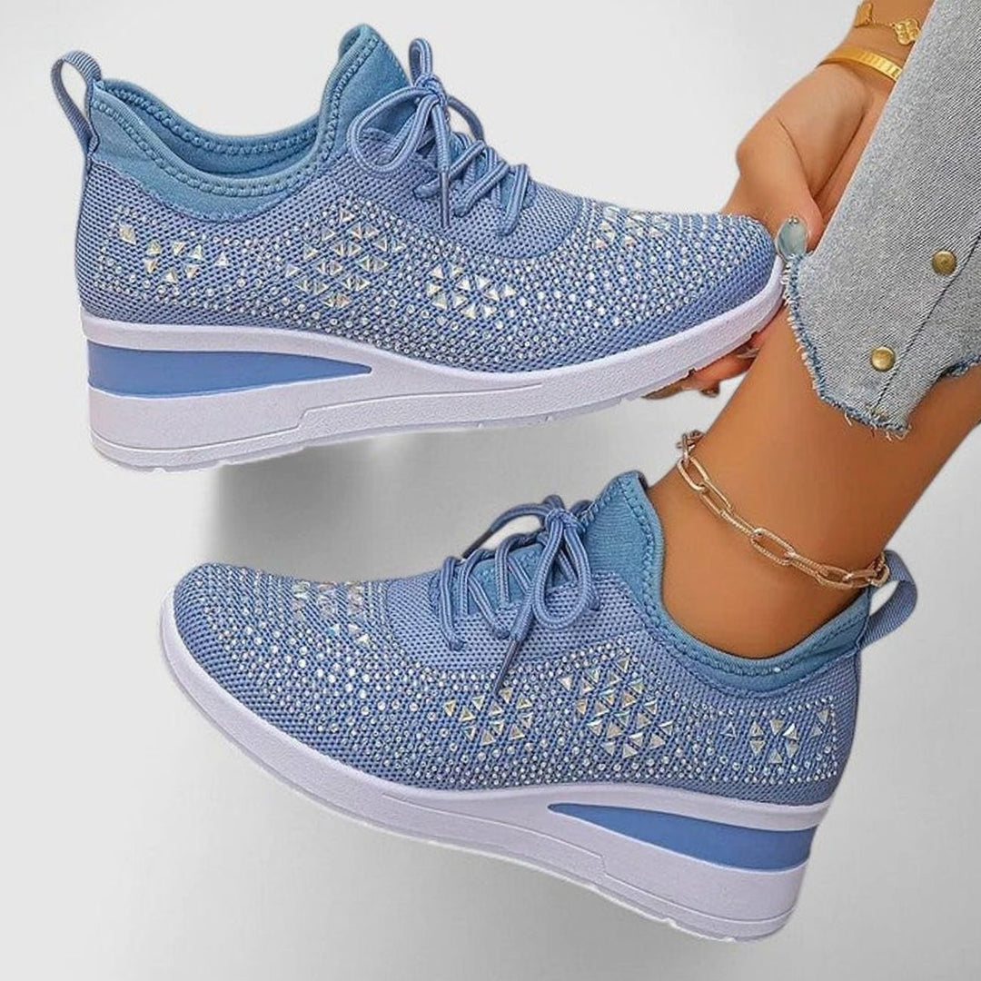 Women's Orthopedic Rhinestone Knit Wedge Sneakers - Blue