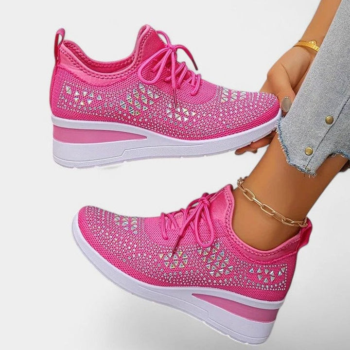 Women's Orthopedic Rhinestone Knit Wedge Sneakers - Rose